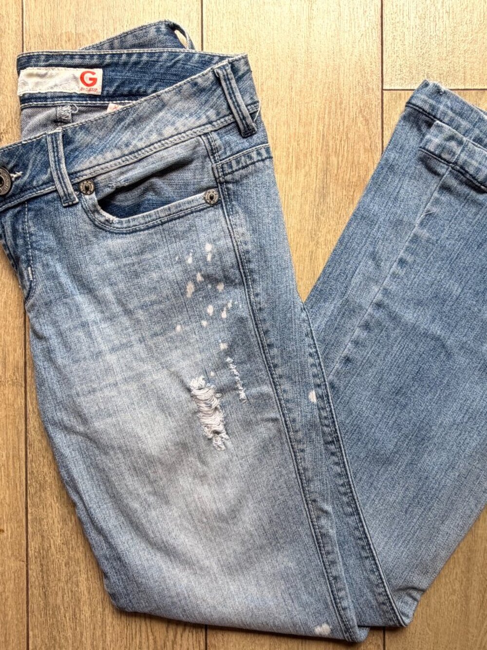 Vintage G by Guess Embroidered Acid/Paint Splatter Flare Jeans Size 27